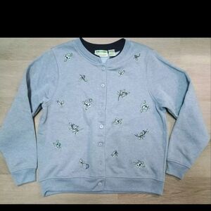 Vintage Shenanigans Grandma Cardigan Blue Small Floral Embroidery Small Petite